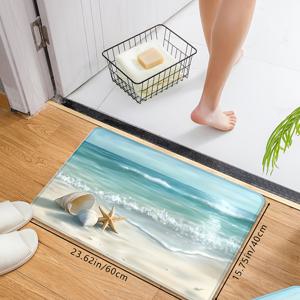 TEMU 1개 창의적인 여름 쉘 물결 패턴 해변 테마 욕실 매트, 욕실, 화장실, 주방, 복도 및 기타 여름 장식 공간에서 사용하기 적합