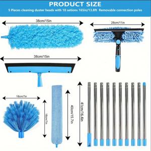 TEMU 2-in-1 창문 청소 브러시와 먼지떨이 세트 - 높은 천장 섬유 먼지떨이 및 거미줄 클리너
