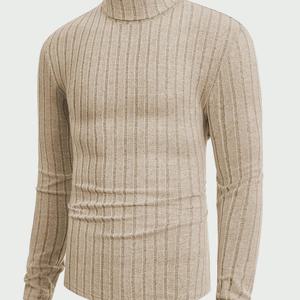 TEMU 청소년용 가을-겨울 하이넥 골지 캐주얼 솔리드 긴팔 티셔츠