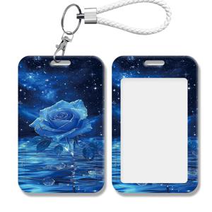 TEMU 블루 로즈 별이 빛나는 하늘 패턴 경량 카드 홀더 랜야드 포함, 휴대용 카드 케이스. 간호사, 의사, 교사, 사무실, 학교용 - 은행 카드 및 표준 ID 크기와 호환: 신분증, 신용카드, 교통카드. 통근용 교통카드 홀더, 신학기 카드 홀더, 캠퍼스 학생증 홀더, 근무증 경량 카드 홀더, 근무증, 남성용/여성용 카드 홀더, PC 카드 홀더