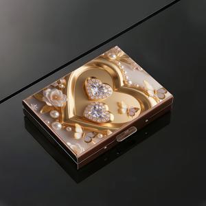 TEMU 정교한 하트 모양 디자인 스테인리스 스틸 RFID 차단 카드 홀더 남성용 - 다중 수납 공간이 있는 스타일리시한 블랙 메탈 지갑, 어버이날 완벽한 선물