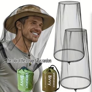 TEMU 3개 세트 신형 2개 오버사이즈 모기장 마스크 부착 및 대형 캠핑 수납 가방 포함, 튼튼한 해충 방지망, 미세 메시 해충 보호, 모자/머리 호환, 낚시 적합