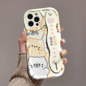 TEMU 휴대폰 케이스 - Apple 시리즈 11/12/13/14/15/16 Promax Samsung 시리즈 A06/A16/A26/A36/A56/S23/S25 Ultra에 적합한 낙하 방지 크림 손목 스트랩 스타일 애니메이션 패턴 프린트 휴대폰 케이스