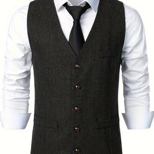 TEMU 유럽 사이즈 남성 V넥 싱글 브레스트 비즈니스 캐주얼 조끼 영국 신사 정장 조끼