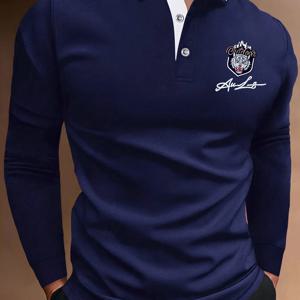 TEMU 호랑이 머리 애니메이션 프린트 남성용 캐주얼 컴피트 긴팔 셔츠 (봄/가을, 골프 스포츠용)