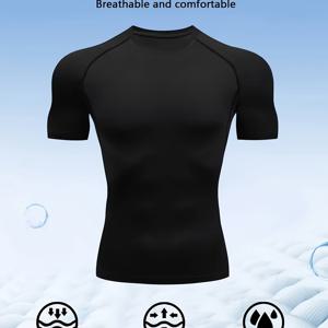 TEMU 남성용 압축 스포츠 티셔츠 - 빠른 건조, 통기성, 수분 흡수, 부드러운 스트레치 폴리에스터 혼방, 솔리드 컬러 사계절용 피트니스 탑, 블랙, 화이트, 네이비 블루, 트레이닝 셔츠