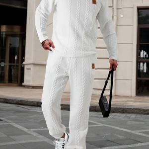 TEMU 남성용 2종 세트: 긴팔 티셔츠와 긴 바지, 여름 단색 마름모 자카드 니트 상의, 캐주얼하고 패셔너블한 드로스트링 포켓 바지, 스포츠웨어 세트