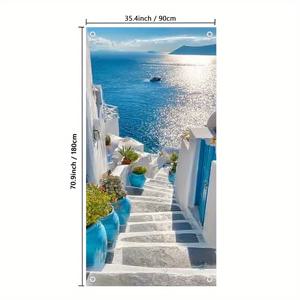 TEMU 2D 플랫, 2D 도어 배너, 1개, 2D 플랫 프린팅 도어 커버, 웨이브 디자인 도어 배너, 다용도 실내/야외 축제 배너, 홈, 가든, 코트야드용, 35.4x70.9 인치, 파티 장식 용품, 도어 프레임 분위기 장식, 2D 플랫