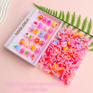 TEMU 10대를 위한 귀여운 만화 패션 Y2K 레진 반지 30개 세트입니다. 리본, 꽃, 딸기 디자인으로 매일 착용하기에 완벽하며, 파티 선물로도 좋습니다. 박스 없이 제공됩니다. 10대용, 10대용