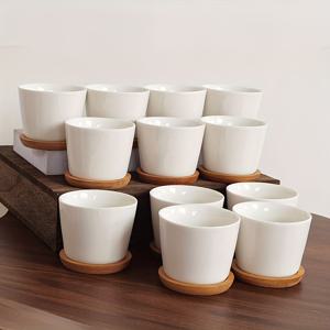 TEMU 6/12개 화이트 세라믹 다육이 화분 대나무 받침대 소형 미니 심플 라운드 플라워 포트