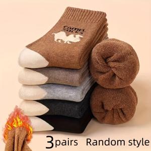 TEMU 남성용 카멜 양말 가을/겨울용 3켤레/5켤레, 두꺼운 보온, 다용도 미드 카프 양말