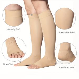 TEMU 오픈토 중목 압박 양말 1켤레 20-30mmHg, 블랙 베이지, 달리기, 줄넘기, 요가, 피트니스용 전문 운동용 압박 양말, 인체공학적 점진적 서포트, 꼭 맞는 핏, 처음 착용하는 경우 사이즈 업 추천