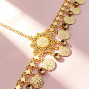 TEMU 1개 코트 스타일 빈티지 할로우 라운드 펜던트 여성 드레스 헤어 주얼리, 중동 결혼식 연회 휴일 파티 신부 헤어 장식에 적합