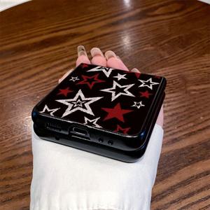 TEMU 휴대폰 케이스 - 빨간색과 흰색 별 패턴 배경 디자인은 Samsung Z Flip3, Z Flip4, W23 Flip, Z Flip5, W24 Flip, Z Flip6, Z Fold2, W21, Z Fold3, W22, Z Fold4, W23, Z Fold5, W24에 적합합니다.