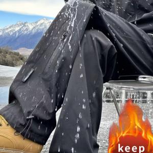 TEMU Z H I Y U O BM 남성용 기모 안감 카고 바지, 가을/겨울 야외 활동용, 스타일리시하고 편안한 루즈핏 팬츠