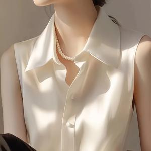 TEMU 신상 봄/여름용 우아한 단추 한 줄이 있는 민소매 블라우스, 출퇴근에 완벽하며 솔리드 컬러로 활용도 높은 제품