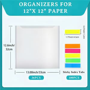 TEMU 36장의 스크랩북 용지 보관함 12 X 12인치 투명 스크랩북 용지 정리함 100개의 스티키 인덱스 탭이 달린 스크랩북 용지, 카드스톡, 비닐 용지 보관함
