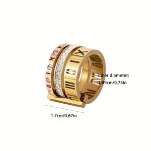 TEMU 고급스러운 빈티지 패션 304 스테인리스 스틸 18K 금도금 라인스톤 인레이 홀로우 로마 숫자 남성용 반지, 파티 선물 추천