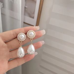 TEMU 우아한 빈티지 & 눈물방울 인조 진주 클립온 귀걸이 - 피어싱 필요 없음, 파티 및 일상적인 글램에 완벽, 진주 귀걸이