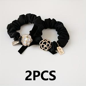 TEMU 세련된 동백꽃 머리띠 2개 세트 - 트렌디한 여성용 곱창 밴드, 부드러운 소재, 단색, 헤어 액세서리 링