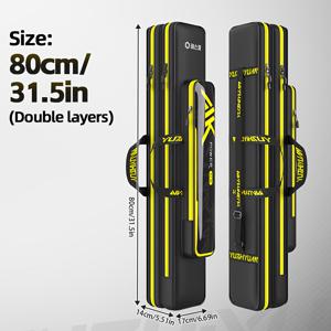 TEMU 유지원 낚시 가방 - 내구성 강화 1680D 옥스포드 원단, 스틸 보강, 다중 수납공간, 대용량, 가볍고 휴대하기 편함 - 바닷물 및 민물 낚시인에게 이상적, 노란 포인트가 돋보이는 블랙, 플라이 낚시 가방