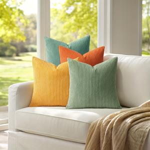 TEMU 러스틱 팜하우스 그라데이션 시리즈 스로우 베개 커버 4개 세트, 12in*20in, 16in*16in, 18in*18in, 20in*20in, 모던 내추럴 장식용 쿠션 커버, 부드러운 코듀로이 가정 장식, 봄 여름 가을 소파 침대 거실용, 베개 속통 미포함