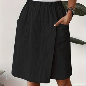 TEMU 여성용 여름 캐주얼 스포츠 반바지 - 포켓, 신축성 허리, 우아하고 편안한 홈웨어 및 아웃도어용, 무릎길이 바지