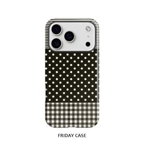 TEMU 휴대폰 케이스 - 세련된 블랙 앤 화이트 체크 무늬와 물방울 무늬 디자인의 2-In-1 유광 휴대폰 케이스, 아이폰 17, 17 Pro, 16 Pro Max, 15 Pro, 13, 11, 12, XS, 8 Plus, 그리고 7와 호환