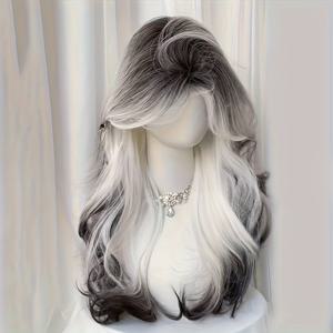 TEMU 스타일리시한 차콜 색상 26인치 여성용 패션 가발, 중앙 가운데 헤어라인 긴 헤어스타일. 발렌타인데이 데이트, 데일리웨어, 할로윈, 크리스마스 파티 코스튬에 적합. 카테고리: 풀캡 합성섬유 가발, 레이스 없음