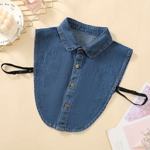 TEMU 남녀공용 블루 라운드넥 워싱 탈부착 패셔너블 데님 탈부착 칼라 프로페셔널 캐주얼 하프셔츠 스타일 칼라