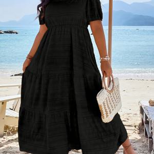 TEMU 플러스 사이즈 - 플러스 사이즈 - 유럽 및 미국 여성용 캐주얼하고 편안한 단색 드레스