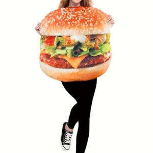 TEMU 할로윈 성인 버거 코스튬 - 캐주얼 스타일 폴리에스터 니트 원단 햄버거 의상 스트랩 백, 패턴 노블티 파티 드레스 업 - 100% 폴리에스터