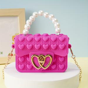 TEMU 소형 실리콘 젤리백 - 버블 하트 & 메탈 체인 스트랩 크로스백/코인 파우치, 데일리용, 여행용, 가벼운 스냅 잠금, 버블 하트 디자인