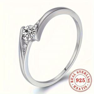 TEMU A 여성용 약혼 반지, S925 스테인리스 실버 재질, 합성 지르코니아가 특징인 간편한 디자인으로 결혼식 및 공식 행사에 적합