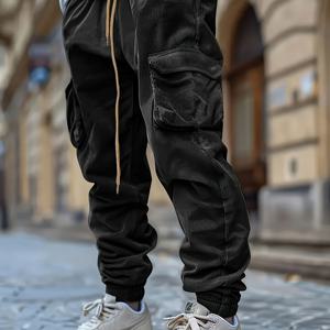 TEMU 가을/겨울 남성용 플러스 사이즈 카고 팬츠, 코듀로이 원단, 내마모성, 보온성, 두꺼운 소재, 입체 포켓 디자인, 활용도 높고 스타일리시하며 트렌디함, 야외 여행, 레저, 스포츠에 적합, 발목 밴드가 있는 긴 바지, 아빠나 남편을 위한 크리스마스 또는 설날 선물, 플러스 사이즈