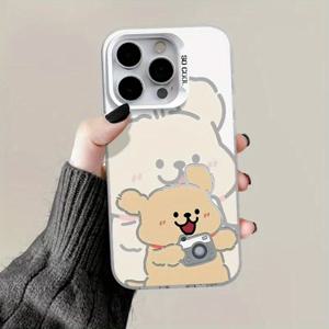 TEMU 사진 라인 강아지 커플 모바일 폰 케이스, 아이폰 16프로 맥스 15프로/14프로/13프로/12프로/12/11/11프로맥스에 적합 TPU 소재, 프린트, 실버 색상 하드 쉘, 낙하 및 스크래치 방지 커버