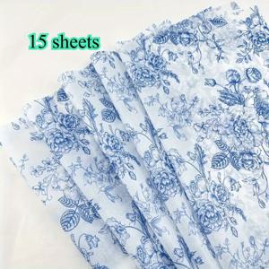 TEMU 15/60장 빈티지 블루 로즈 포장지 - 왁스/폴리머 코팅 시트, 선물 포장, 와인병, 섬세한 아이템 보호, 생일//크리스마스 포장용 - 우아한 블루 로즈 패턴 시트 (50*35cm)