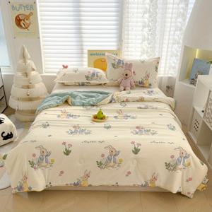 TEMU 토끼 달콤한 패턴 프린트 얇은 담요 여름 수면 퀼트, 부드럽고 통기성 좋음, 귀여운 토끼 패턴, 양면 디자인, 가볍고 편안함, 사계절용 얇은 담요, 세탁기 사용 가능