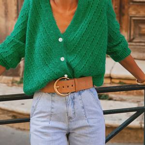 TEMU 새로운 여성용 우아한 패션 V넥 긴팔 솔리드 컬러 버튼 가디건