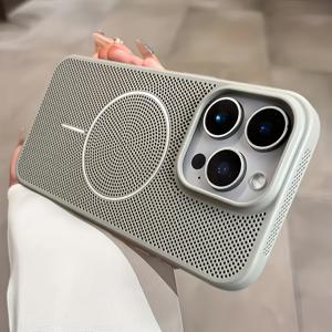 TEMU 아이폰 17 AIR/16 Promax/15/14/13/12/11 15Plus 14Plus용 속이 빈 격자형 마그네틱 폰 케이스. 통풍 및 방열 기능, 무선 충전 지원, 독특한 액세서리.