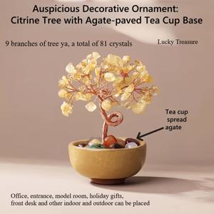 TEMU 천연 시트린 포터 트리와 아게 인레이 - 9가지 가지, 81개의 , 홈 & 오피스 장식용 럭키 트리, 실내/외부 사용 가능, 크리스마스, 할로윈, 추수감사절, 발렌타인데이, 어머니날 선물에 이상적, 우아한 장식품 | 세밀한 공예 기술, 나무 장식