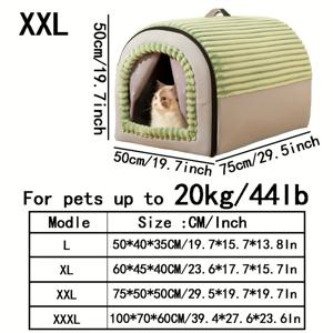 TEMU 겨울 따뜻한 강아지 켄넬 고양이 하우스, 녹색 탈착식 세탁 가능 대형 강아지 침대 고양이 둥지 애완 동물 하우스, 애완 쿠션 포함, 사계절 범용 반폐쇄형 텐트 실내외 사용