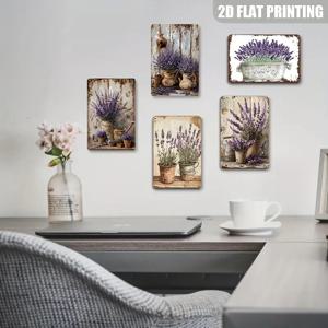 TEMU 2D 플랫 디자인, 빈티지 라벤더 플로럴 나무 벽 장식 간판 5개 - 농가 스타일, 코티지 디자인, 빈티지 플로럴 패턴 특징 - 정원 가꾸기 애호가 및 홈 데코 애호가를 위한 완벽한 선물 - 정원 장식