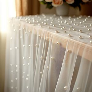 TEMU 1개, 118인치, 화이트/샴페인 펄 메시, 펄 튤, 미술 장식, 웨딩 장식, 축제 장식, 크리스마스, 할로윈, 의자 장식, 공예 소품으로 사용