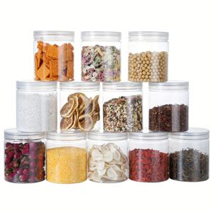 TEMU 뚜껑 있는 투명 플라스틱 병 6개/12개 팩 - 음식 보관, 슬라임 만들기, 화장품, 공예에 적합한 넓은 입구의 둥근 용기 | 스크류캡 및 라벨 포함 | DIY, 상업용 다용도 (473ml)