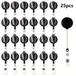 TEMU 2D 25개입 대량 블랙 접이식 명함 릴, 악어 스위블 클립 & 비닐 카드 홀더 스트랩 ID 대량 블랙 접이식 이름 명함 릴 (악어 스위블 클립 포함)