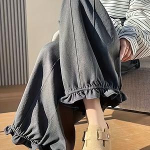 TEMU 여성용 팬츠 2026 봄/여름 신상 솔리드 컬러 버드 팬츠 봄 필수 아이템 다용도 루즈핏 디자인 캐주얼 팬츠 하이웨이스트 와이드 레그 팬츠 니안니안