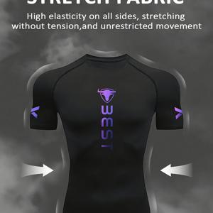 TEMU 남성용 블랙 반팔 타이트핏 애슬레틱 티셔츠 - 부드러운 스트레치 폴리에스터 소재, 라운드넥 트레이닝, 러닝, 테니스, 아웃도어용 짐셔츠 - 세탁기 사용 가능 - 캐주얼 웨어