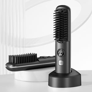 TEMU 자석 스탠드 충전 가능한 무선 빗 고데기 휴대용 충전식 브러쉬 빠른 발열 5단계 온도 조절 고속 충전