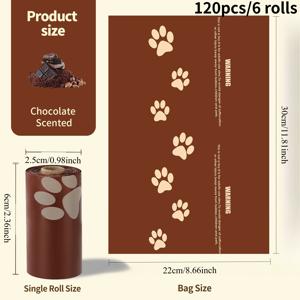 TEMU 120개/6롤 초특두꺼움 누수 방지 반려동물 배변봉투 - 귀여운 발바닥 프린트 디자인의 세척이 쉬운 폴리에틸렌 소재, 강아지와 새끼고양이에게 적합 - 휴지통 디스펜서와 호환, 알림 스티커가 있는 내구성 있는 일회용 반려동물 똥봉투, 두꺼워진 커피향 강아지 배변봉투, 휴대용 청소용 쓰레기봉투
